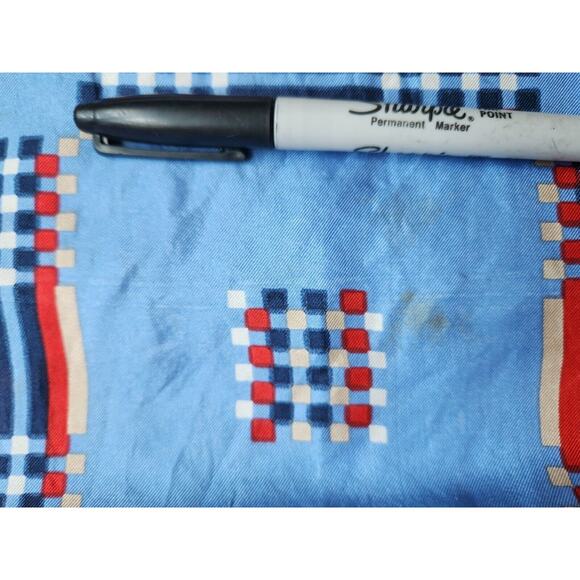 Vtg 60s Givenchy 100% Silk Scarf Robinson 45” x 15” Blue Turquoise White Red - Picture 9 of 10